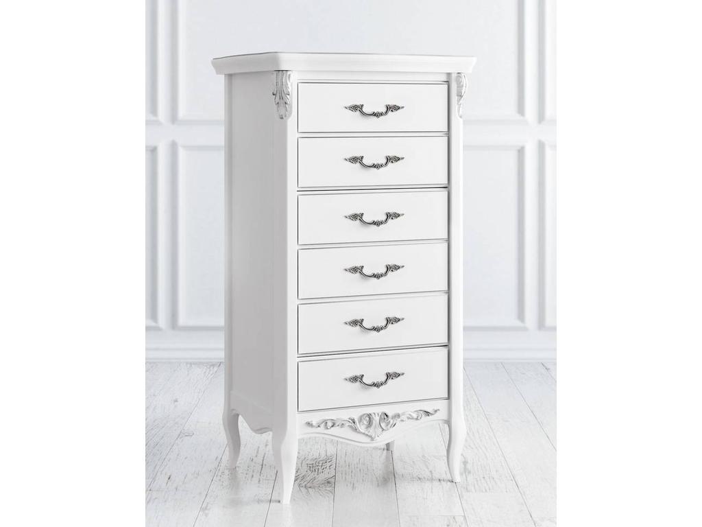 Latelier Du Meuble: Silvery Rome: комод высокий  6 ящиков (белый, серебро)