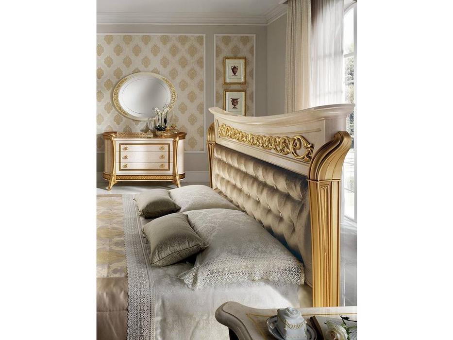 Arredo Classic: Melodia: кровать 200х200 King с мягкой спинкой  (слоновая кость, золото)