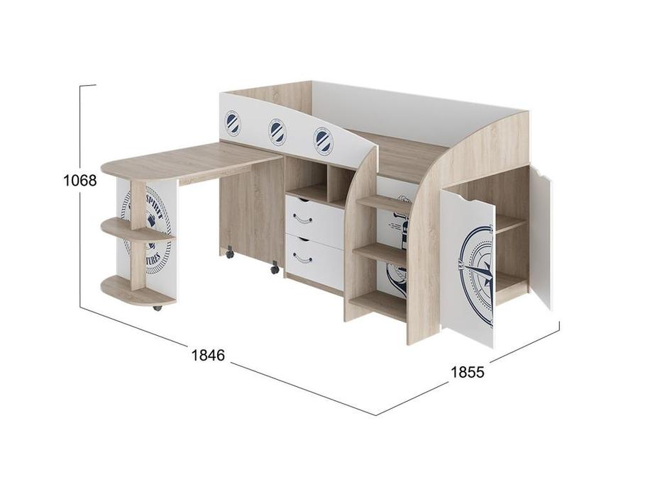 Triya: Немо: кровать-чердак c откидным столом (белый)