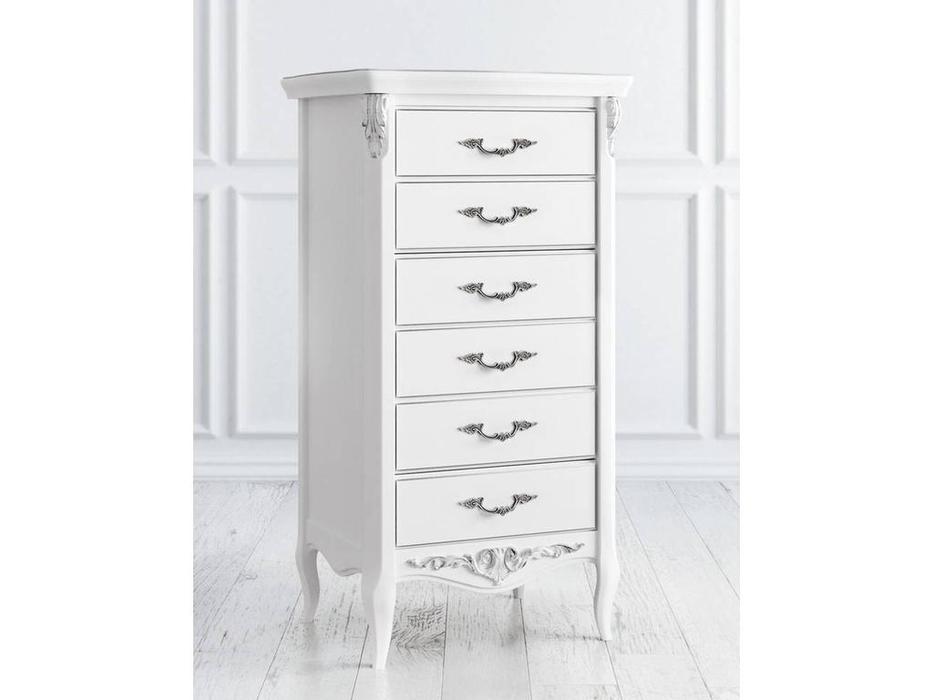 Latelier Du Meuble: Silvery Rome: комод высокий  6 ящиков (белый, серебро)