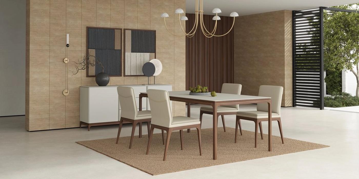 Mod Interiors: Calpe: стол обеденный  не раскладной (светло-серый/орех)