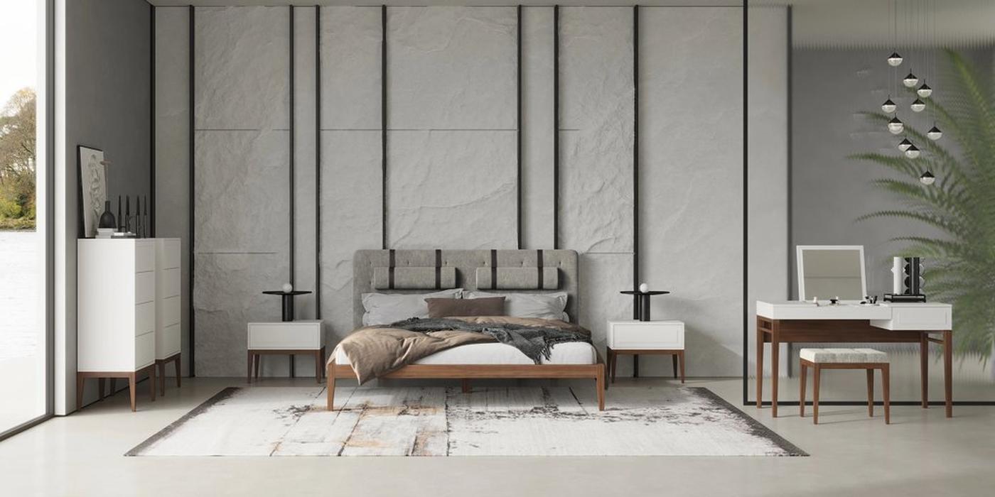 Mod Interiors: Marbella: кровать 180х200  (орех F, серая рогожка)