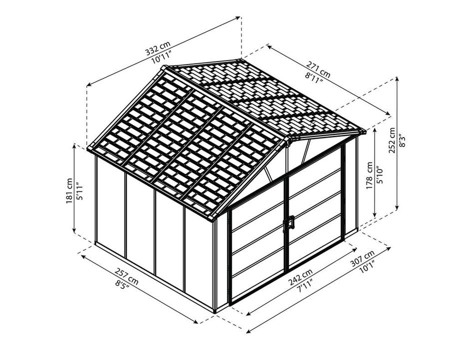 Palram: Canopia Yukon: сарай хозяйственный Garage Shed 11х9 (серый)